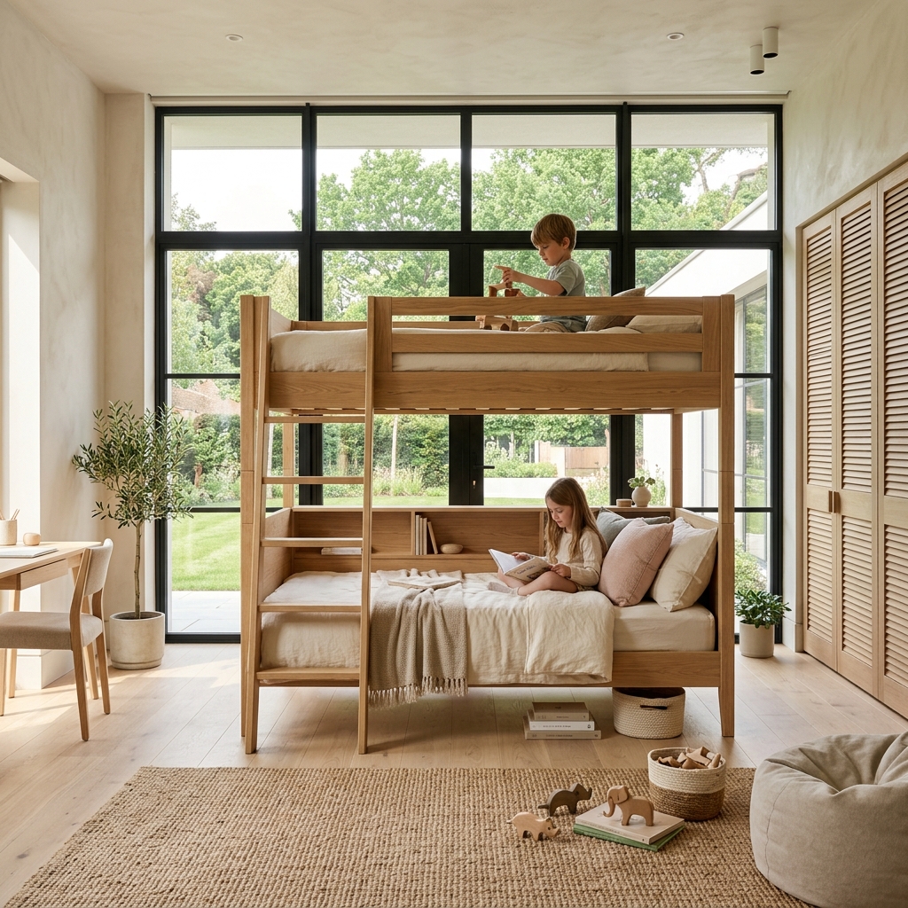 Quarto premium iluminado com beliche sob medida Houtbed